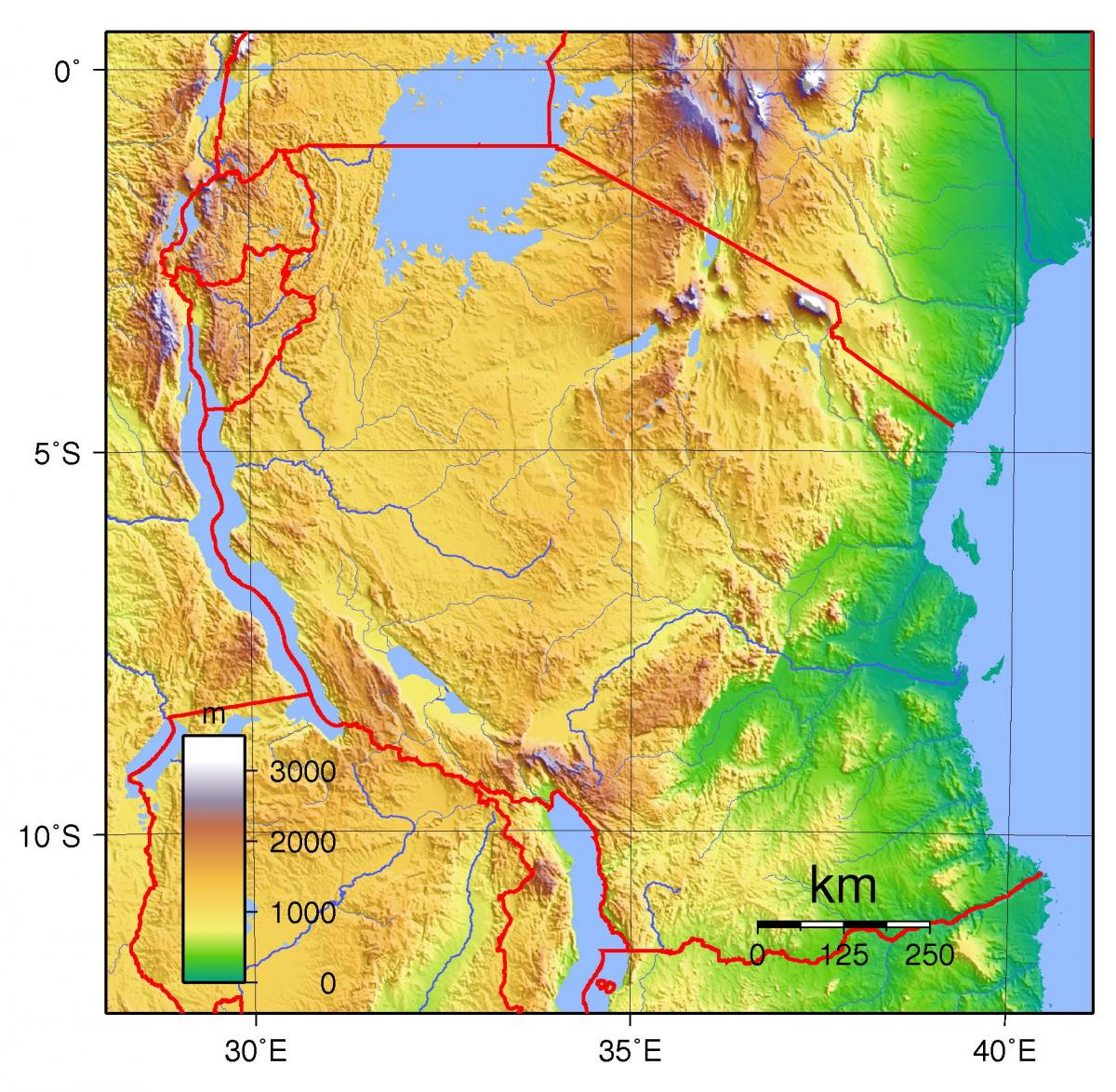 tanzania topografikoak mapa