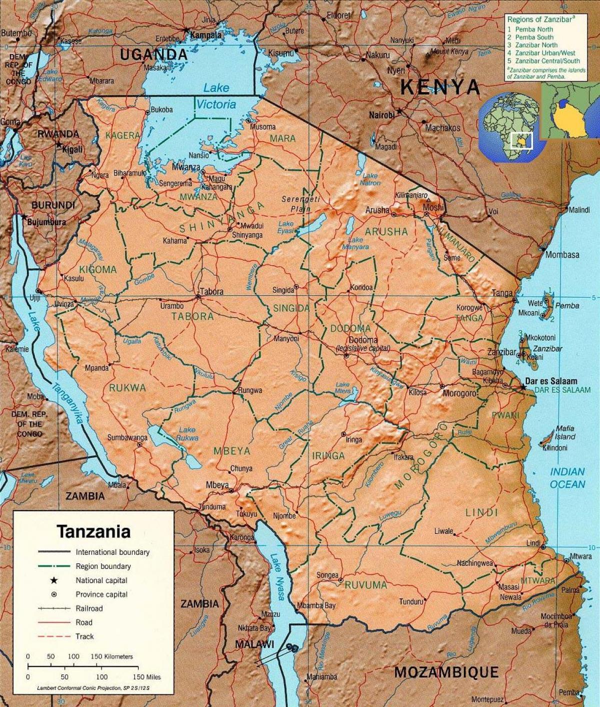 tanzania geografikoaren mapa