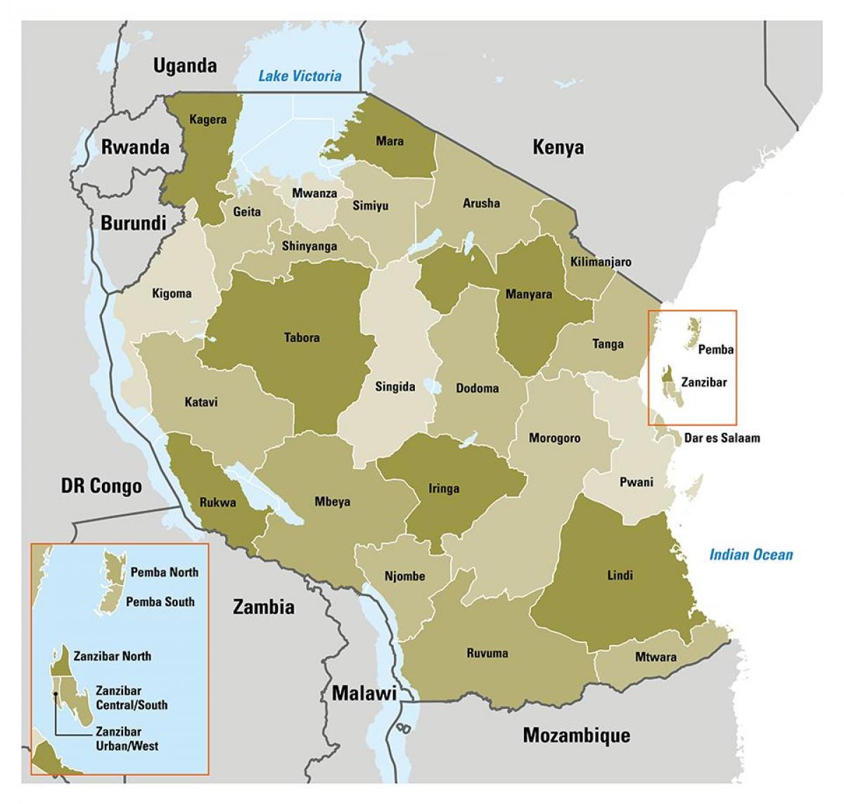 mapa tanzania erakutsiz eskualde