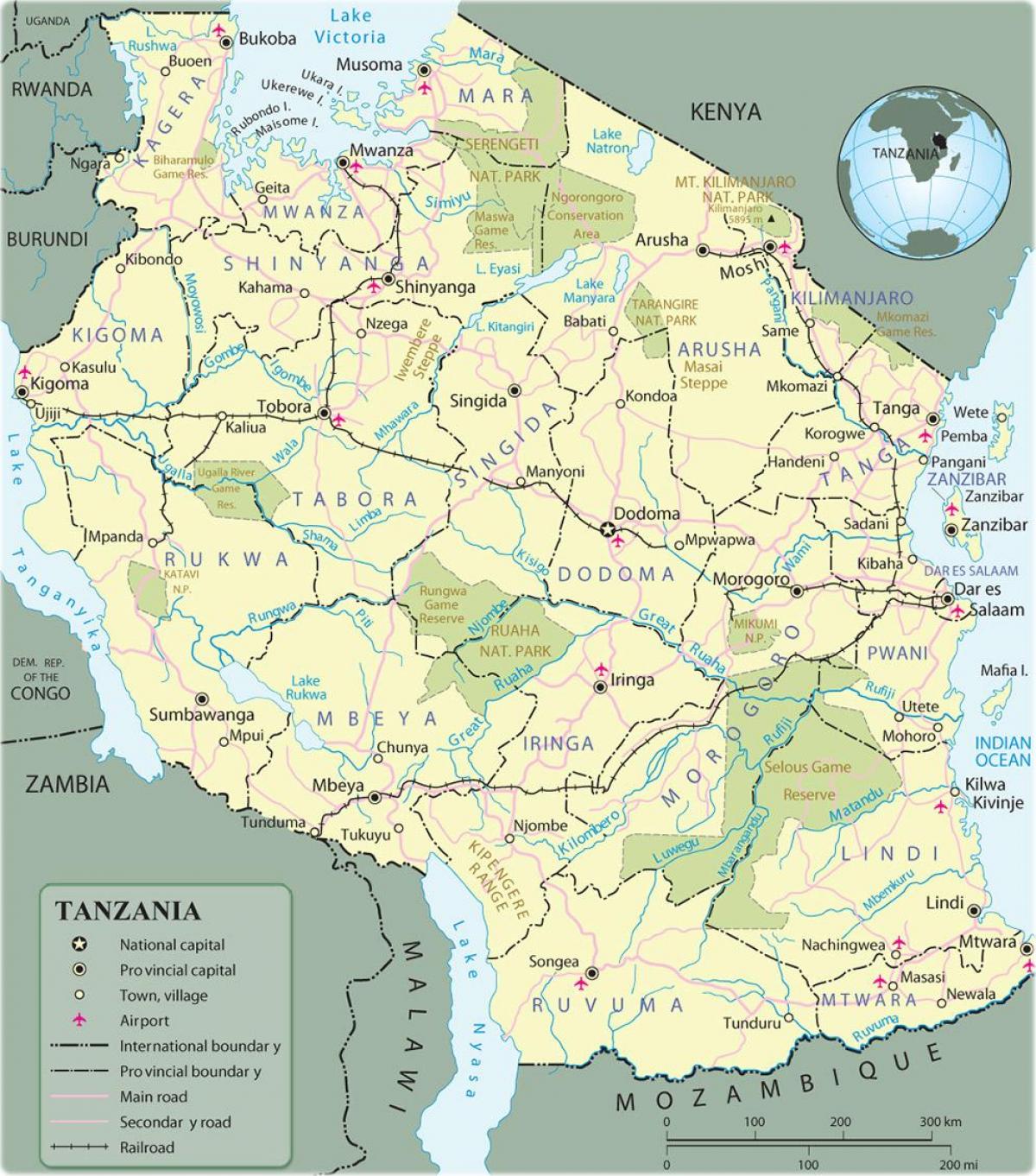 tanzania turismo-erakargarri mapa