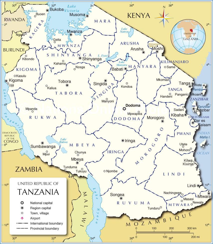 tanzania administrazio mapa