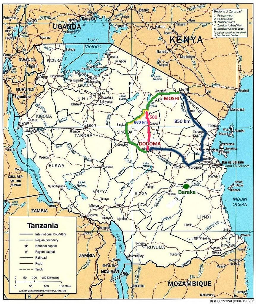 tanzania errepide sarearen mapa