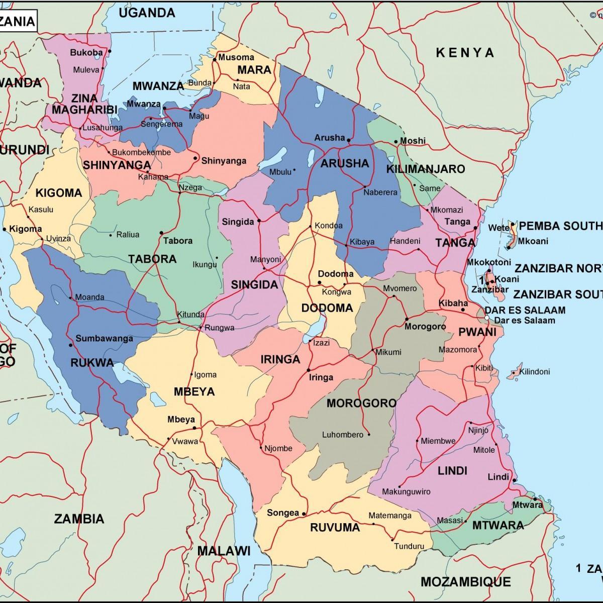 Mapa politiko tanzania