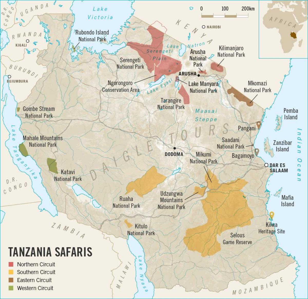 Mapa tanzania safari 