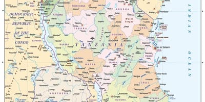 Mapa tanzania eta inguruko herrialdeetan