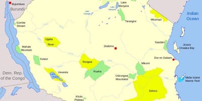 Mapa tanzania parke nazional eta joko erreserbak