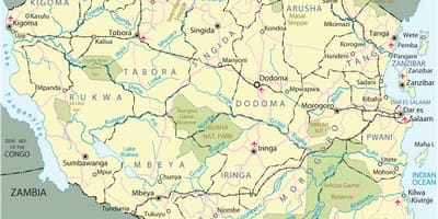Tanzania turismo-erakargarri mapa